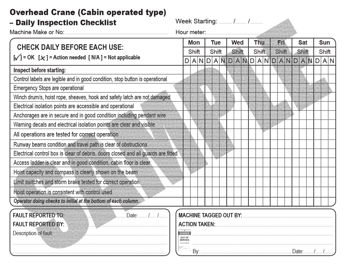 Overhead crane inspection checklist